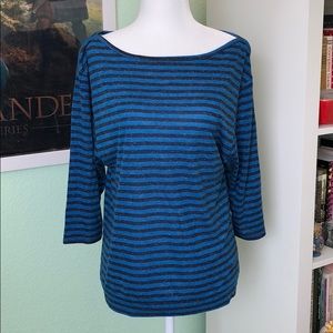 Loft Linen Blue Striped Boatneck Tee